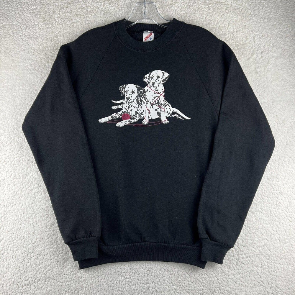 Vintage JERZEES 101 Dalmatians Crewneck Sweatshirt Size M Black Made In USA